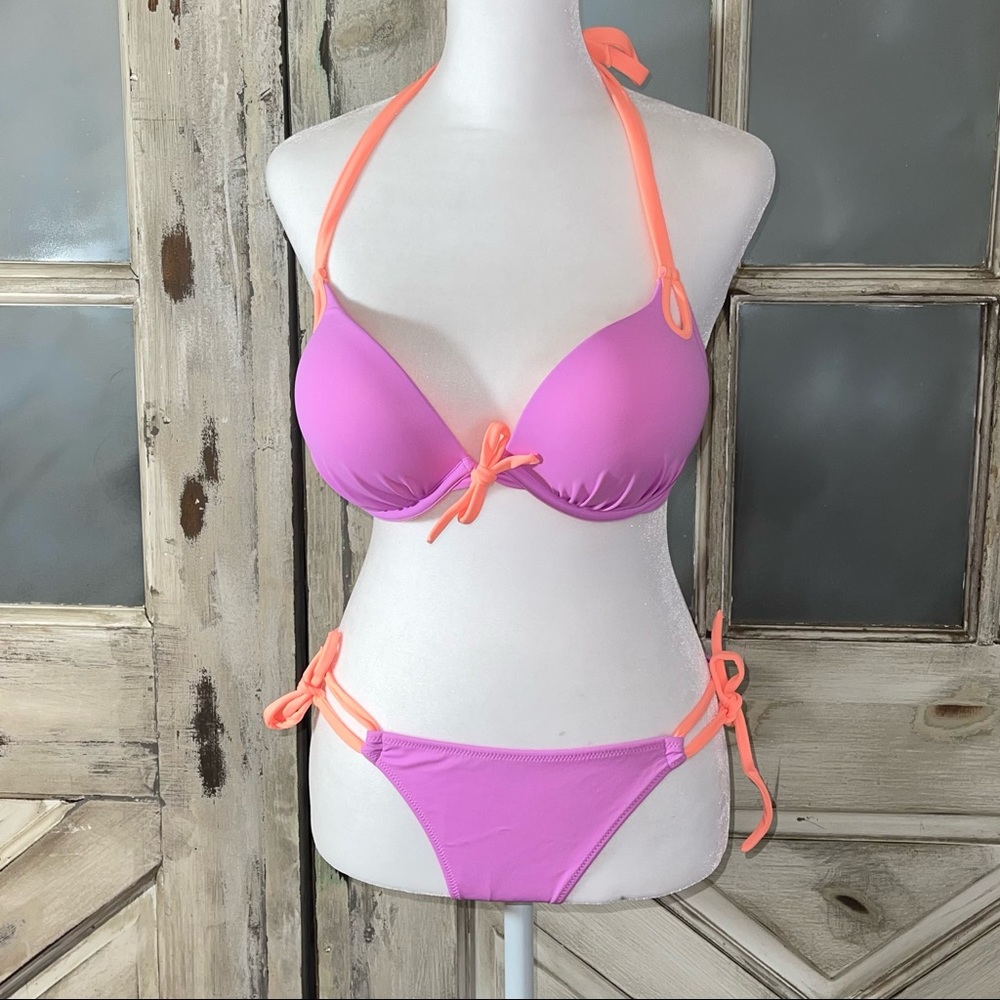 Victoria’s Secret NWOT push up string bikini light magenta/coral 34C